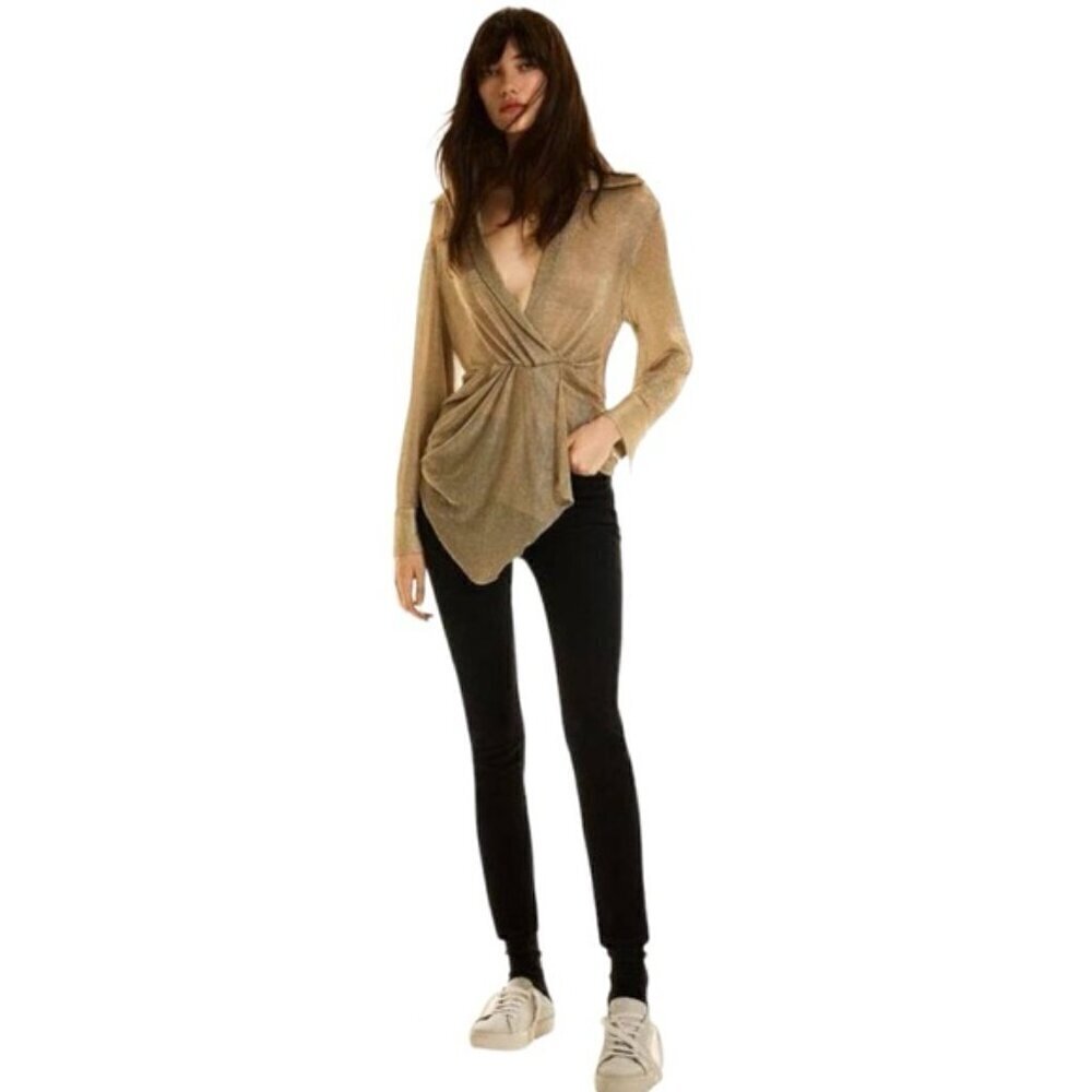 Zara Rose Gold Metallic Thread Pleated Blouse size M - Picture 11 of 11